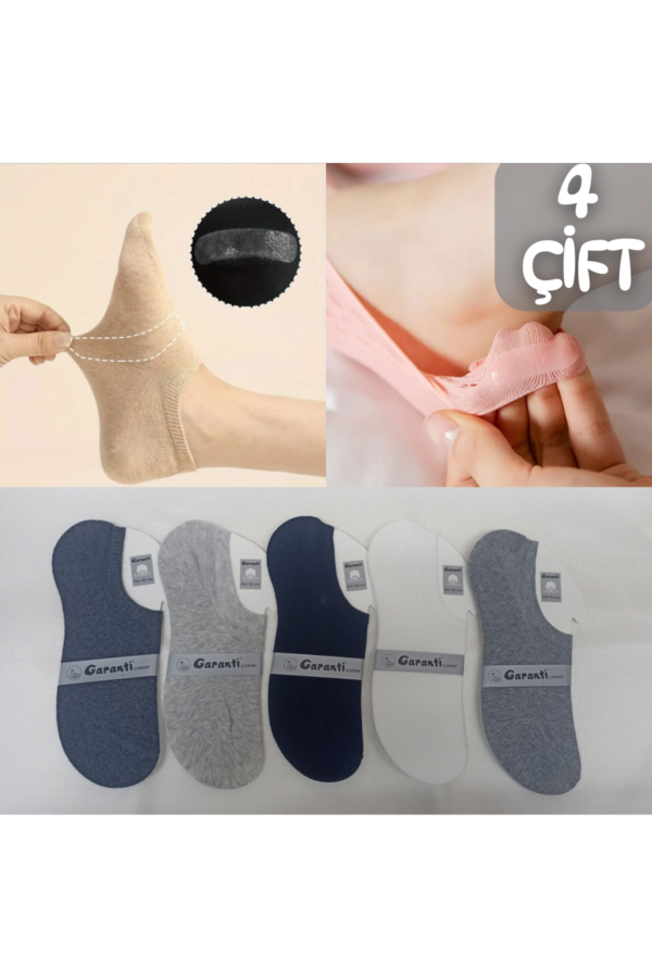 Silikonlu Unisex Görünmez Çorap 4 lü