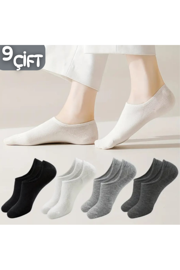 Silikonlu Unisex Görünmez Çorap 9 lu
