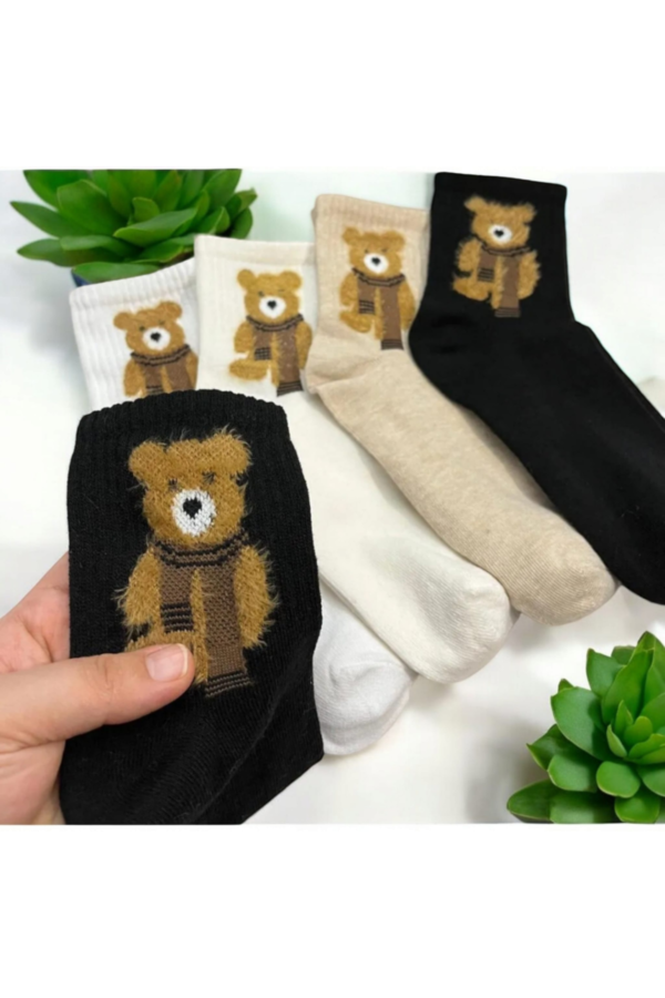 4 lü Tüylü Teddy Bear Desenli Soket Çorap