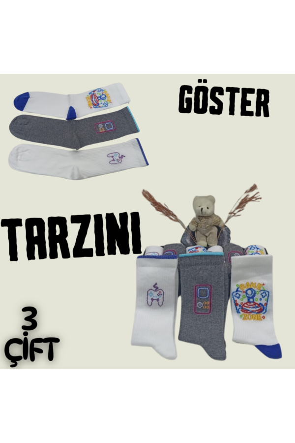 Eğlenceli Desenli Unisex Soket 3 lü 1b