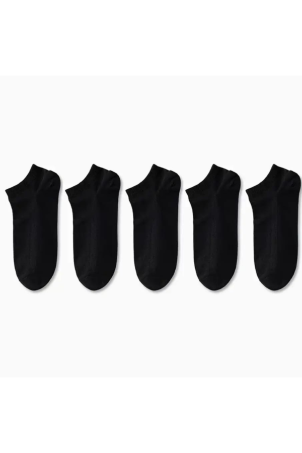 Düz Siyah Unisex Patik 5 li